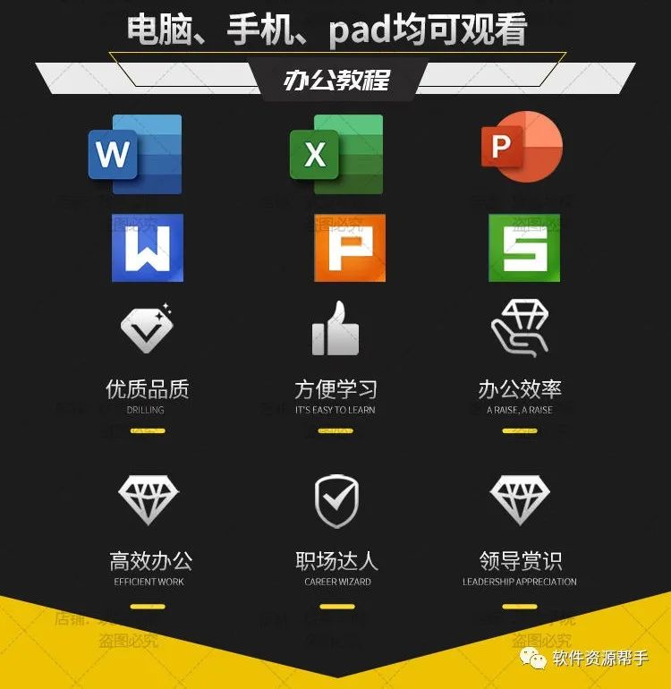 word办公软件教程视频(office学习视频教程学习素材excel ppt wps办公软件基础教程word入门到精通365学习课程通用115GB)