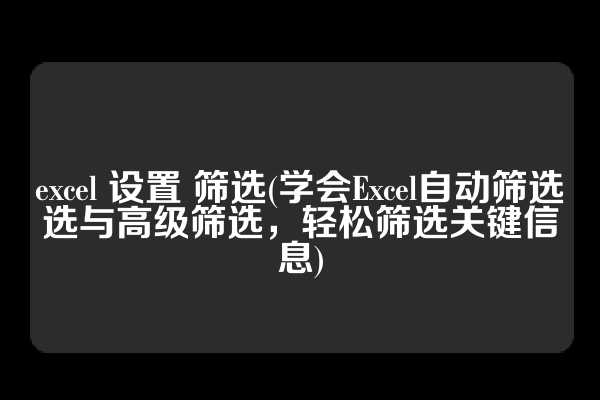 excel 设置 筛选(学会Excel自动筛选选与高级筛选，轻松筛选关键信息)